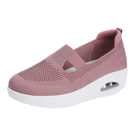

Krdevn Shoes for Women Walking Shoes Women Spring And Summer Flying Mesh Surface Breathable Casual Women s Shoes Wedge Heel Thick Sole Air Cushion Shoes -Pink 38