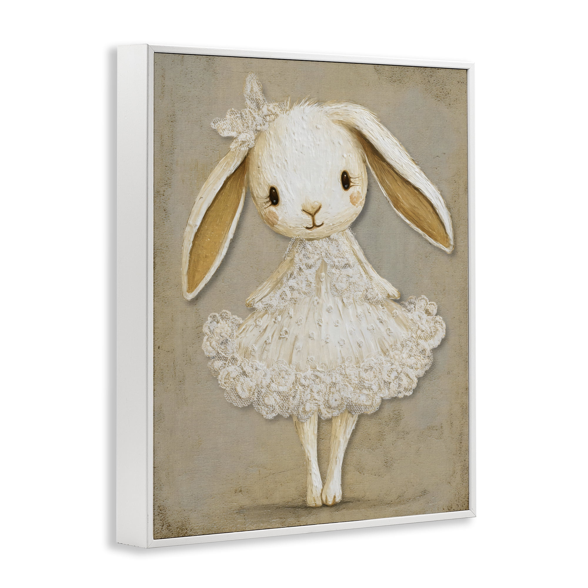 Stupell Industries Ballerina Bunny in Lace Dress White Framed Giclee Art, design by Ink Drop Loft