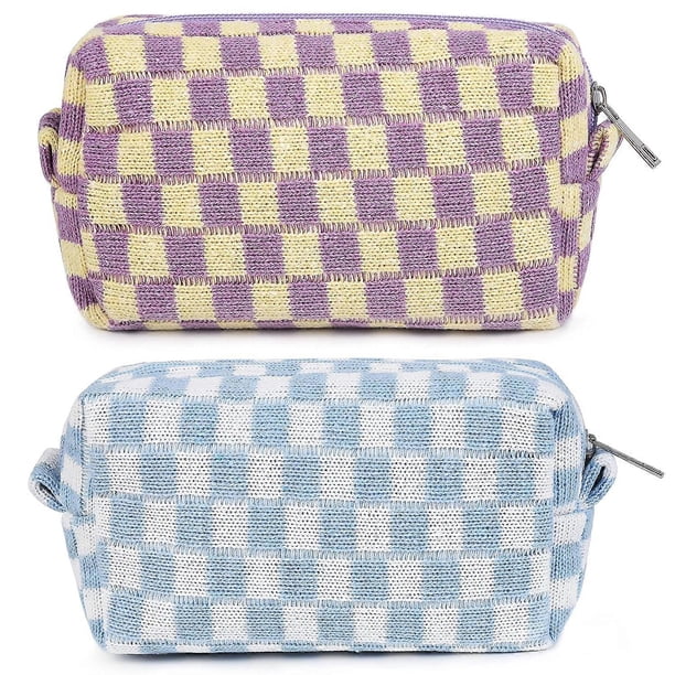 2 Pieces Makeup Bag Checkered Cosmetic Bag Pink Green Makeup Pouch Travel Toiletry Bag Organizer Cute Makeup Brushes Storage Bag for Women