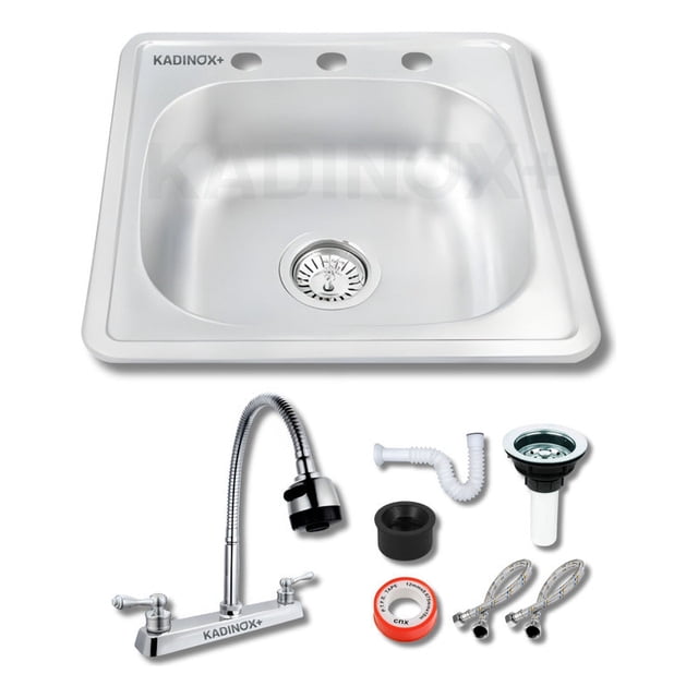 Tarja Fregadero Tipo Bar Acero Inox 48x48 Cm C/kit Mezc Flex