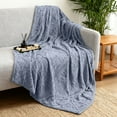 thumbnail image 4 of Soft Warm Fleece Blanket for Winter, Cozy Nap Air Conditioning Throw with Striped Detail, Portable Bed Cover Sofa Blanket in Multiple Colors, Blue, 4 of 6