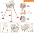 thumbnail image 3 of Trona de madera convertible 3 en 1, tronas para bebés y niños pequeños, trona para bebé con patas ajustables y bandeja apta para lavavajillas, hecha de elegante madera dura y polipiel de primera calid, 3 of 5