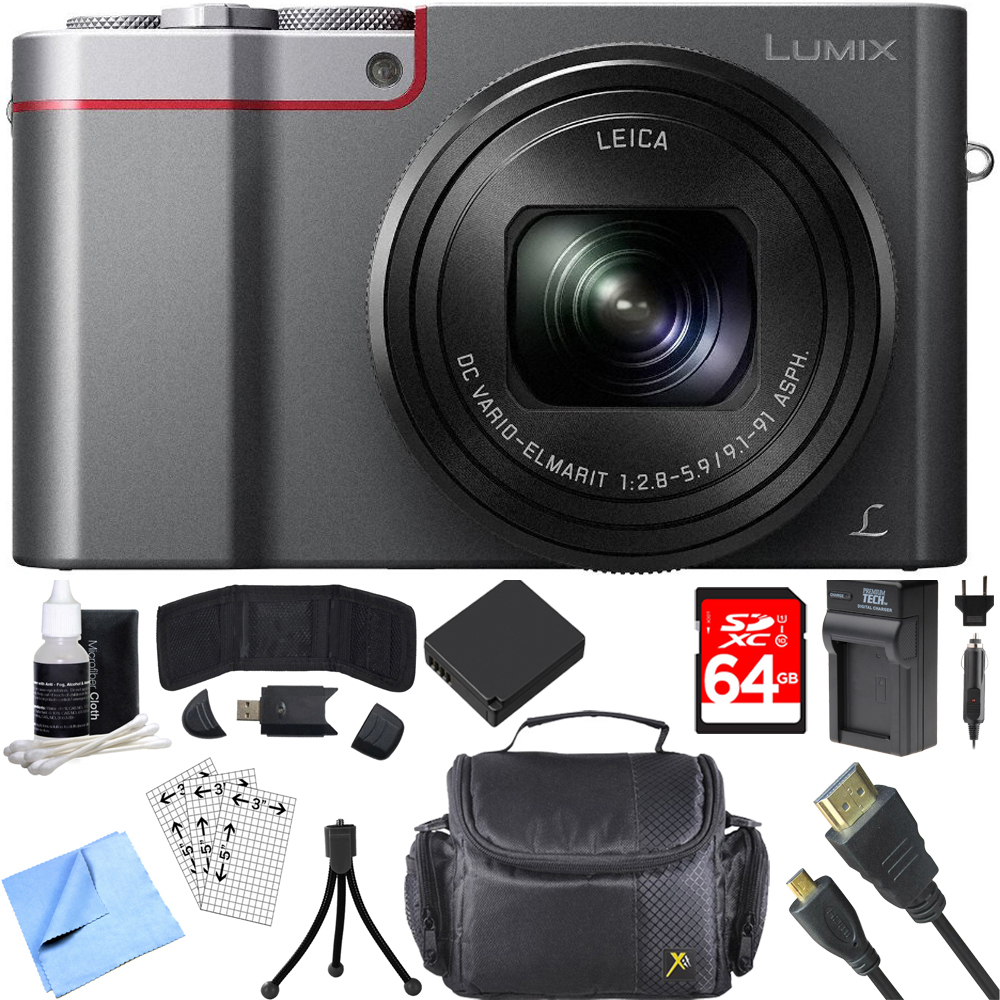 Panasonic DMCZS100S ZS100 LUMIX 4K 20 MP Digital Camera with WiFi Silver Bundle with 64GB
