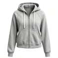 thumbnail image 5 of Women's Sweatshirts Ndbuld Women's Fashion Solid Color Long Sleeve Hooded Pocket Zipper Drawstring Pocket Tops Sweatshirts Gray,M, 5 of 6