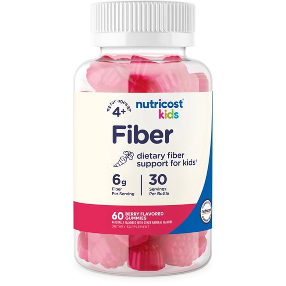 Nutricost Kids Fiber Gummies (Berry) 60 Gummies - Dietary Fiber Support For Kids, For Ages 4 , Vegan-Friendly, GMO-Free, Gluten-Free, 30 Servings