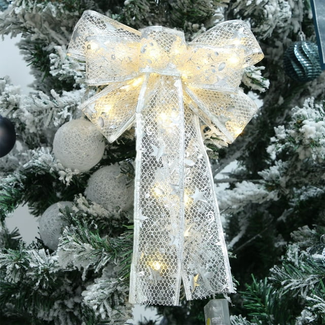 Yhsdtq,Christmas Tree Ornament, Luminous Warm Bow Decoration, Double-Layer Ribbon Design, LED Fairy Lights, For Holiday Home Decor, Energy-Saving LED, Red/Gold Color Scheme, Festive Season Accent