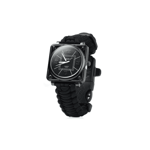 5 in 1 Multifunctional Outdoor Adjustable Watch,Survival Bracelet with Watch Compass Flint Fire Starter Scraper Whistle Gear Kits (Black)