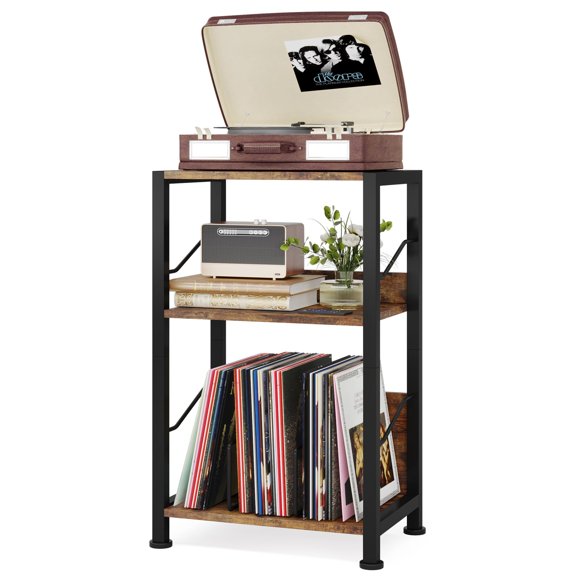 Soporte para tocadiscos Hosfais, 3 niveles, diseño retro, de vinilo, color marrón