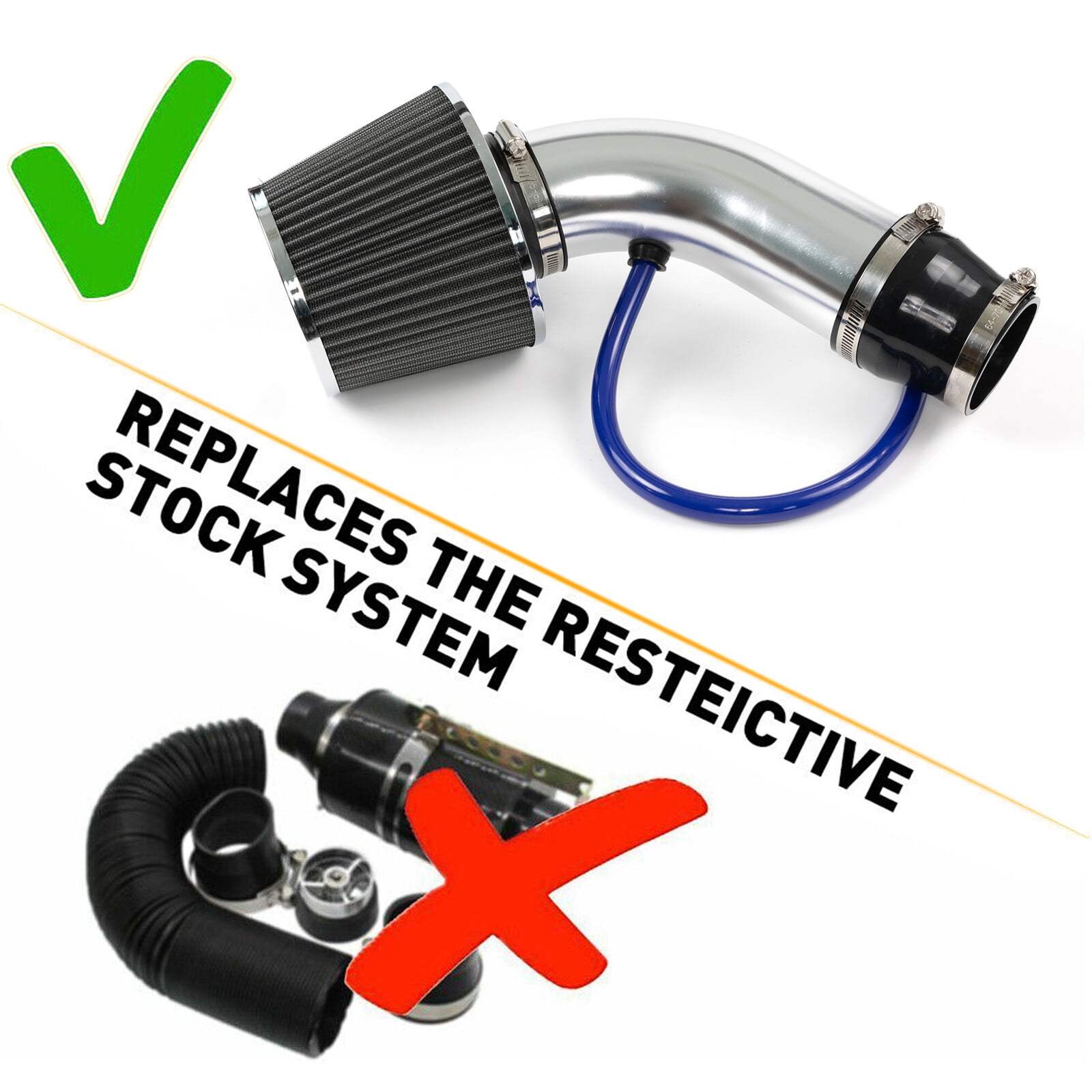 Yiyasu Universal 3" Car Inlet Cold Air Intake Filter Induction Kit Pipe Hose System