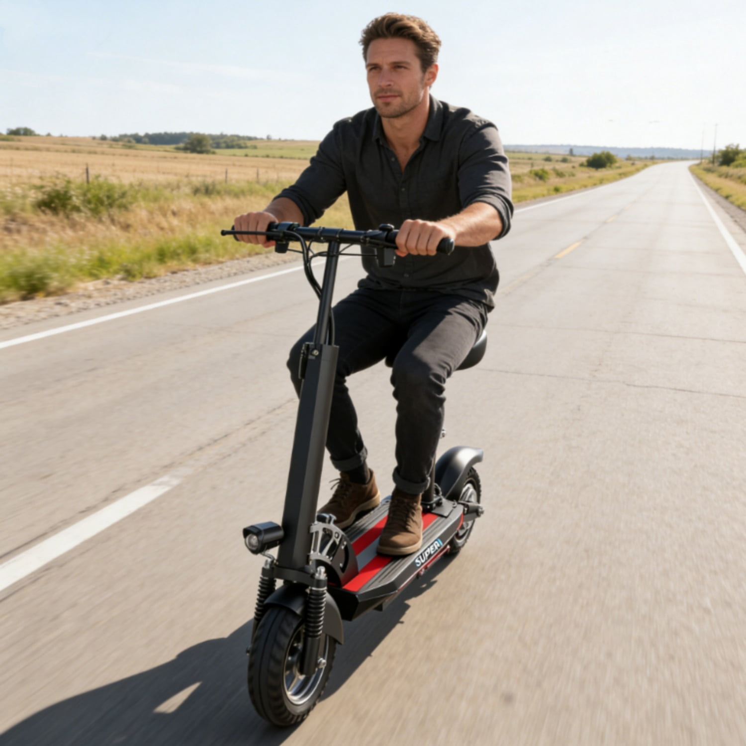 ASKGO Adult Foldable Electric Scooter with Seat, 1200W Peak Motor, 30MPH, 48V 15Ah Battery, 45 Miles &10" Off Road Tires, Dual Suspension Commuting Vehicle UL2272