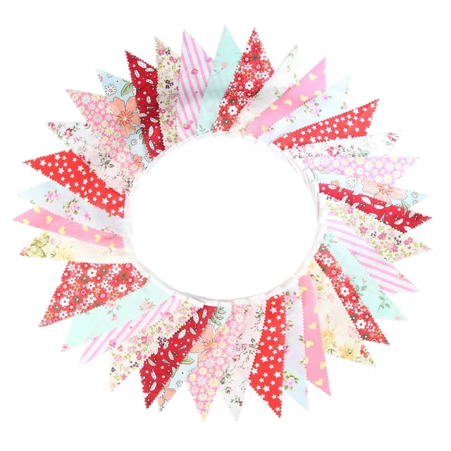 33 Ft Vintage Flower Fabric Bunting Banner 36 Triangle Flag For Party Decor