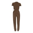 thumbnail image 4 of JGGSPWM Women's 2 Piece Outfits Casual Crew Neck Crop Tops Knit Wide Leg Sweatpants Sweater Lounge Set Sweatsuit Khaki L, 4 of 9