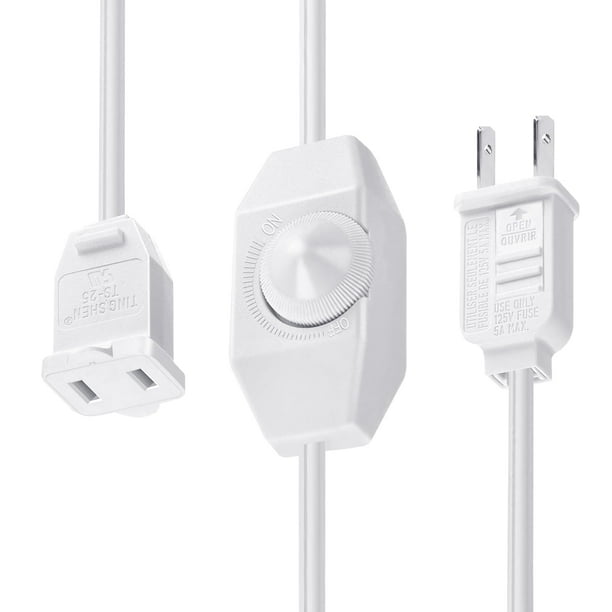 Cable de extensión blanco con interruptor de atenuación Atenuador de lámpara de 1,8 m Control giratorio de 2 clavijas para luces LED/halógenas/incandescentes regulables de 120 V 150 W