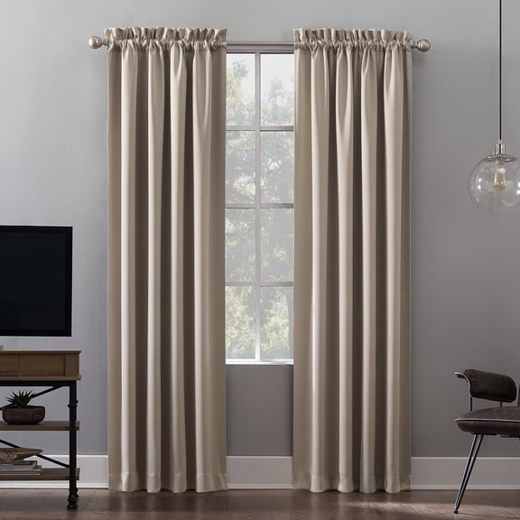 Sun Zero Malmo 2-pack Theater Grade Extreme 100% Blackout Rod Pocket Curtain Panel Pair, 52"W x 63"L, Stone