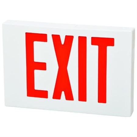 - LED Exit Sign Red LED White Housing Battery Backup Remote Capable
