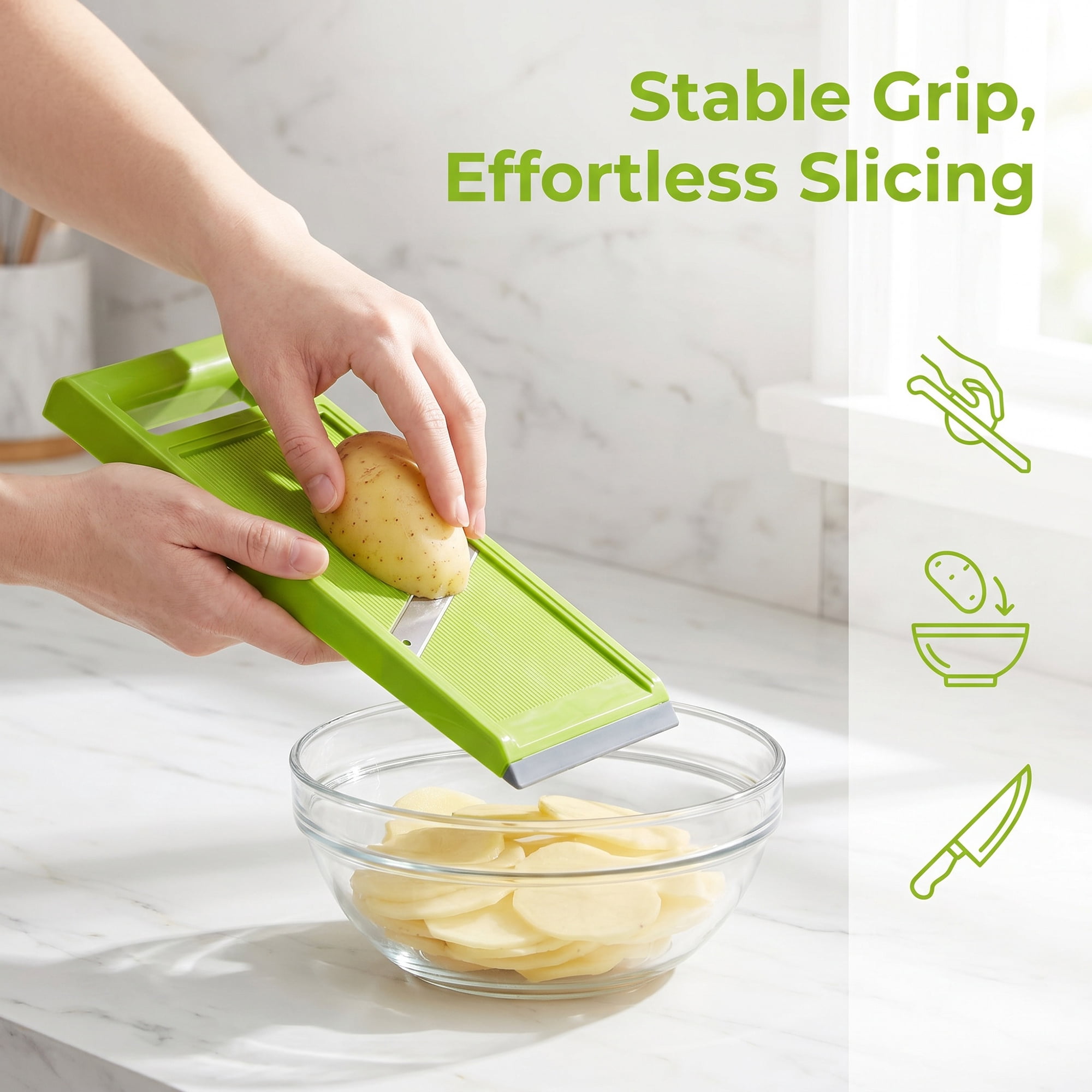 Mandoline Slicer for Kitchen, Vegetable Chopper Multifunctional Cutter for Potato Onion Green 10.8" x 4.2"