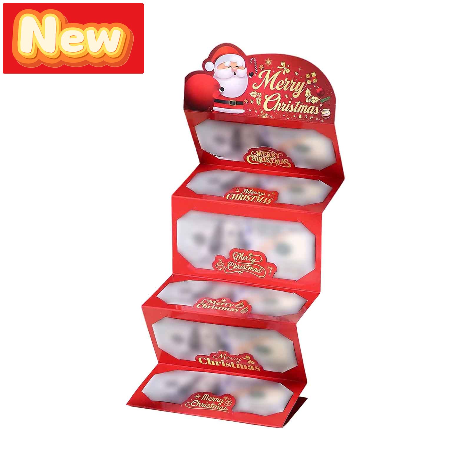 STPToys Christmas Foldable Surprise Gift Box Multi Layer Money Holder Red With Santa Claus Gold Merry Christmas Print And Clear Window For Holiday Gift Giving