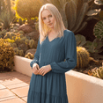 thumbnail image 4 of Women Plus Size Polyester Maxi Dresses, Vintage V Neck Balloon Long Sleeve Flowy Tiered Swing Dress, 4 of 7