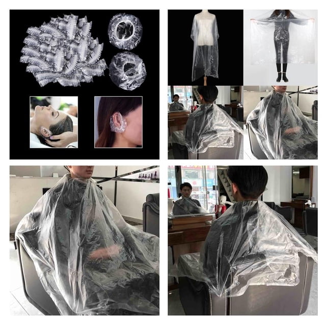 50x Corte de pelo desechable Vestido de salón Corte de pelo Capas caseras + 50 pares de para los oídos Baoblaze Capa de corte de pelo desechable