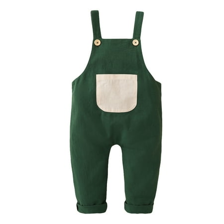 

NZRVAWS Baby Girls Pants Solid Color Pocket Straps Suspender Pants 18-24 Months Green