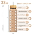 thumbnail image 3 of MUKOKO 32oz Glass Water Bottles, Motivational Water Tumbler with 2 Lids-Handle Spout Lid&Bamboo Straw Lid, Time Marker Reminder and Silicone Sleeve, Amber, 3 of 7