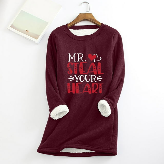 Qertyioot 2024 Womens Spring Winter Shirt Fall/ Oversized Printed Top With Thickened And Plush Insulation And A Snug Base Valentine's Day Tops