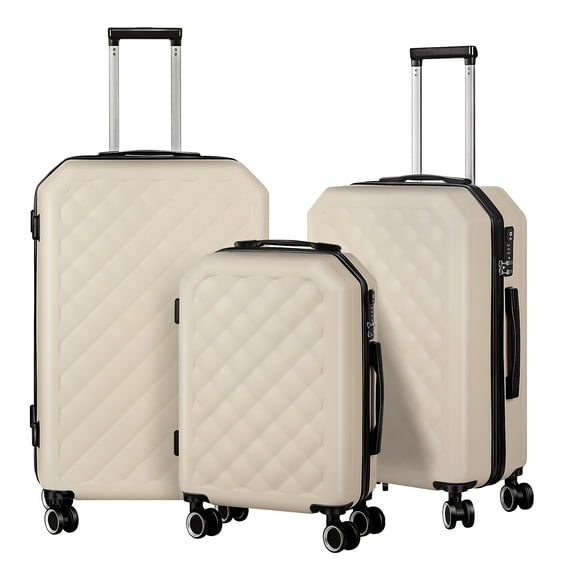 Luggage 3-Pieces Set ABS Durable Suitcase Beige 20"24"28"
