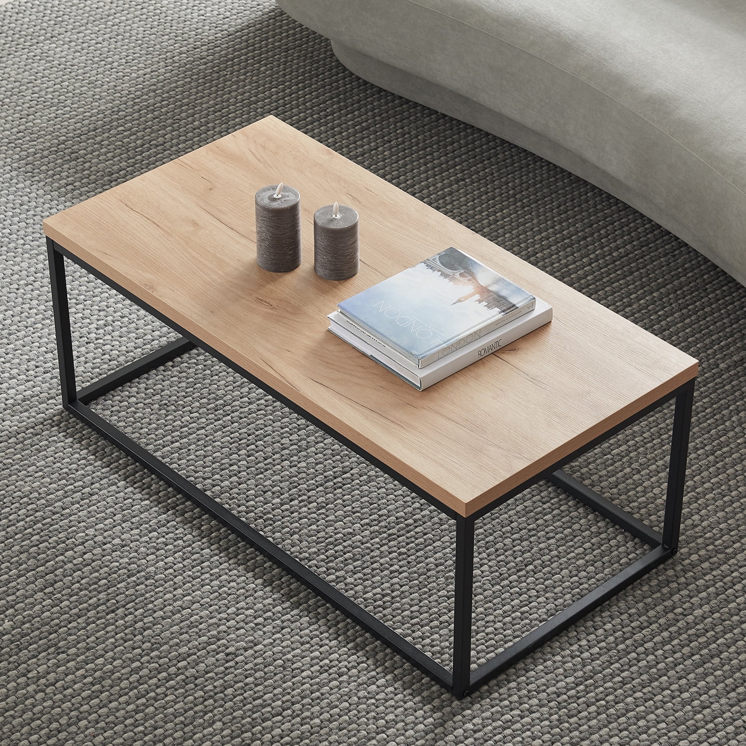 CENSI Modern Industrial Natural Oak Coffee Table for Living Room, 40