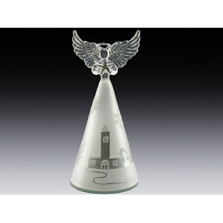 - Silver Angel Holding Star with Church Scene Glass Figurine Home Decoration New