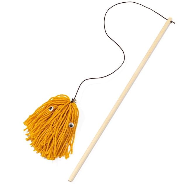 Cat Teaser Wooden Handle: Faux Woolen Yarn Elastic Rope Bell Pet Toy Kitten Wand