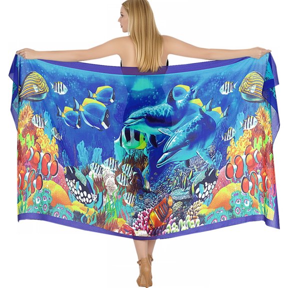 HAPPY BAY Women's Bikini Beach Wrap Cover up Swimwear Bathing suit Summer Wraps Swimsuit Sarong Skirts for Women One Size Multicolor, Fish Aquarium