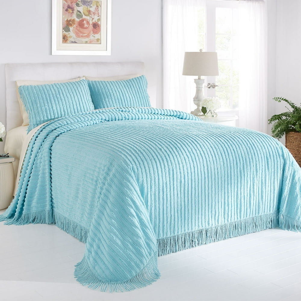 BrylaneHome Chenille Bedspread Queen, Aqua