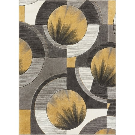 Rug 7x9 Well Woven Sunburst Gold, Light Grey, Charcoal Modern 6x9 7x9 (6'7