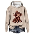 thumbnail image 2 of Hoodie for Women Highland Cow Graphic Pullover Hooded Sweatshirt Long Sleeve Streetwear Casual Top Fall Spring Outfits Khaki XL, 2 of 3