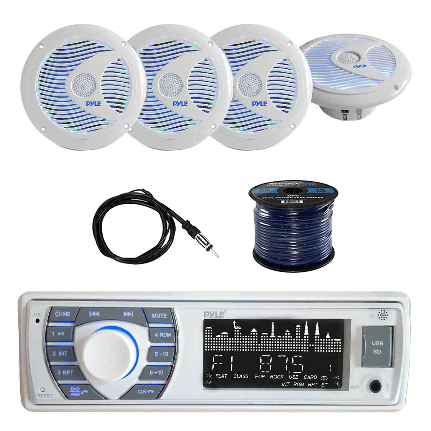 Pyle PLRMR23BTW Bluetooth Marine Receiver Stereo with Pyle PLMR6LEW 6.5