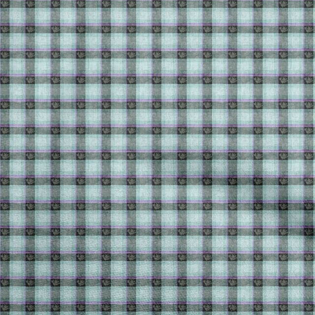 oneOone Polyester Spandex Light Blue Fabric Check Sewing Craft Projects Fabric Prints By Yard 56 Inch Wide
