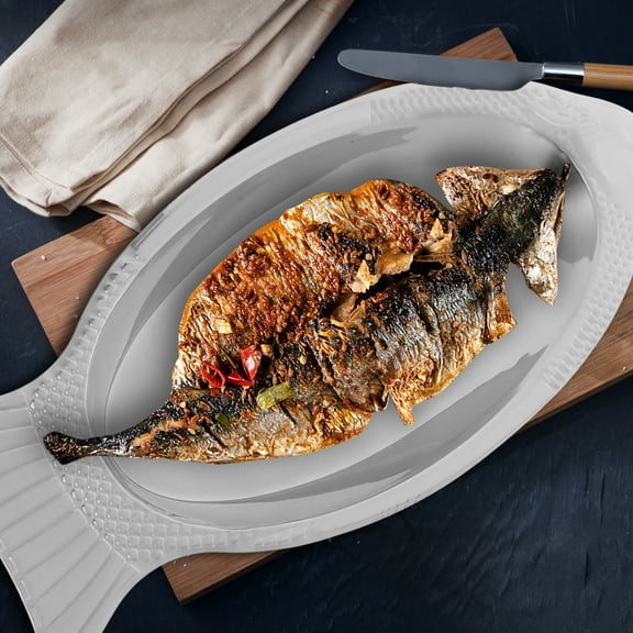 PENIKOKO Big Fish Serving Plate Stainless Steel Steamed Fish Plate Silver 1Pack