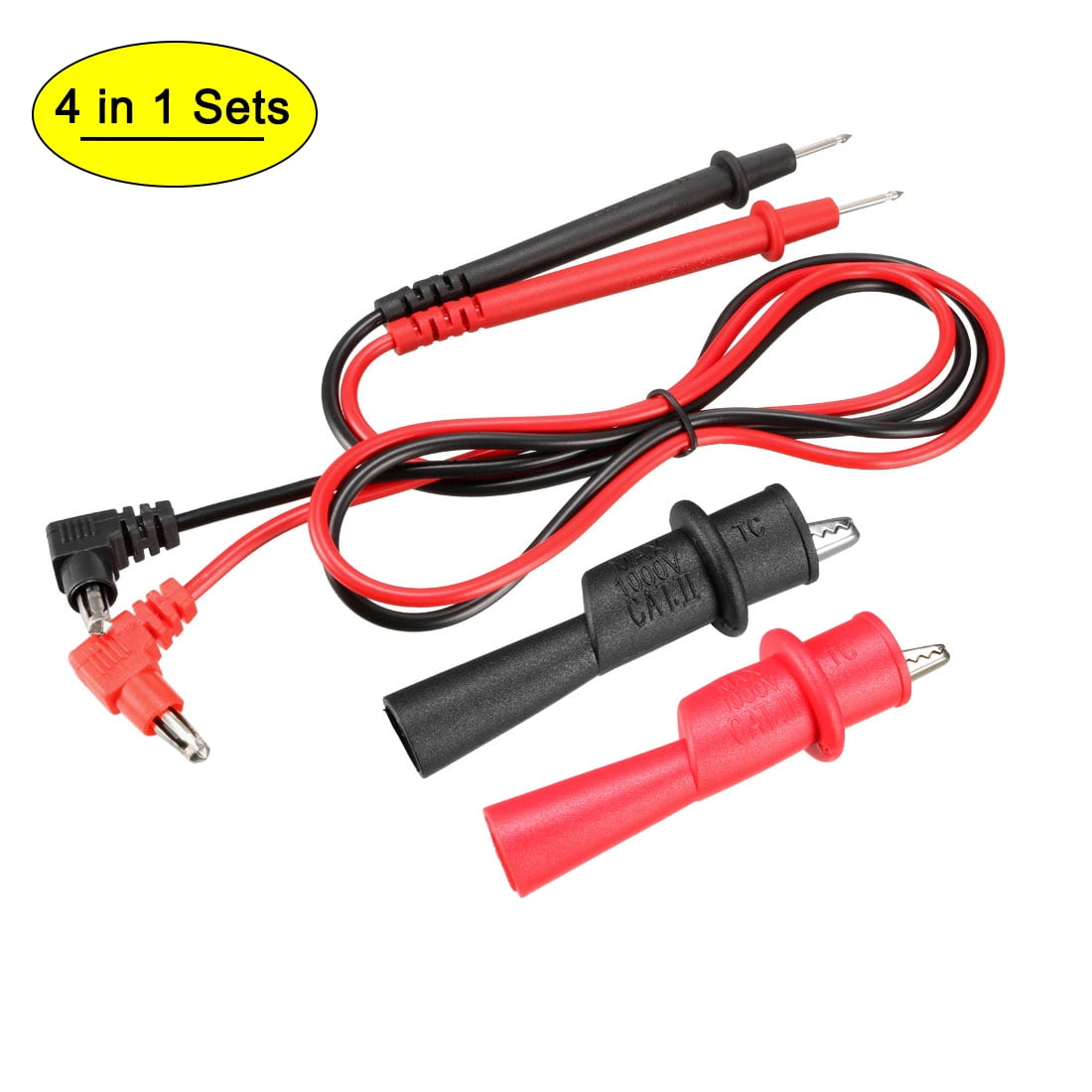 4PCS Safety Banana Plugs to Dual Hook Test Leads Clip Probe Cable for Multimeter 