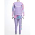 thumbnail image 5 of TiaoBug Girls Swimsuit 3-Piece Tie-dye Print Rash Guard Set Long Sleeve Shirts with Shorts Pants Purple XXL, 5 of 7