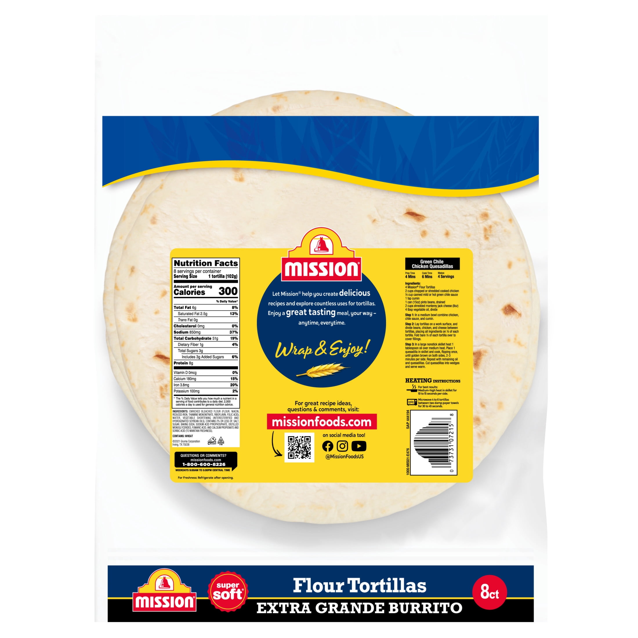 (3 pack) Mission Super Soft Flour Tortillas, XL Burrito Size, 8 Count