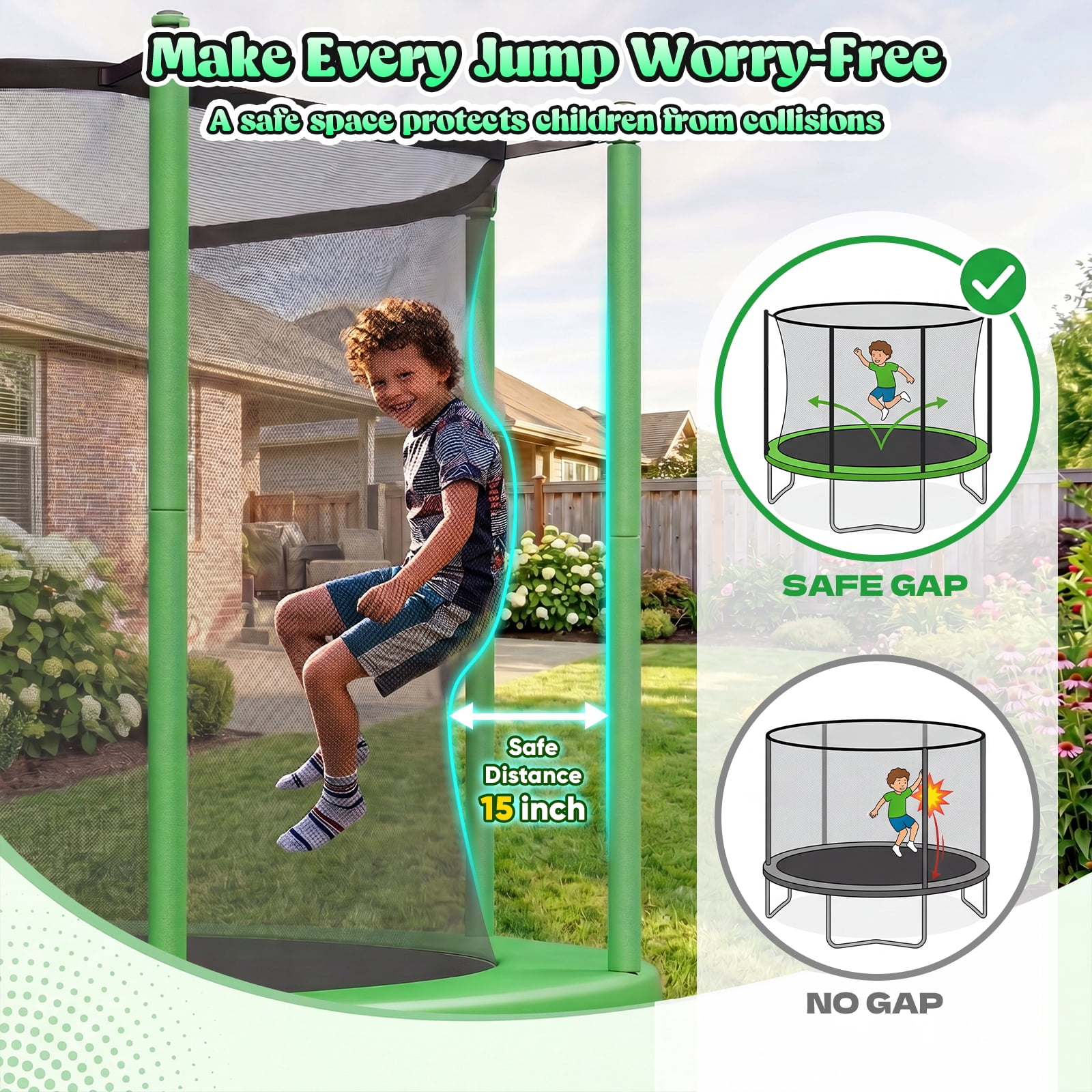 Gardwin 14FT Outdoor Trampoline Recreational Backyard Trampolines Anti-Rust for Kids and Adults with Net and Ladder