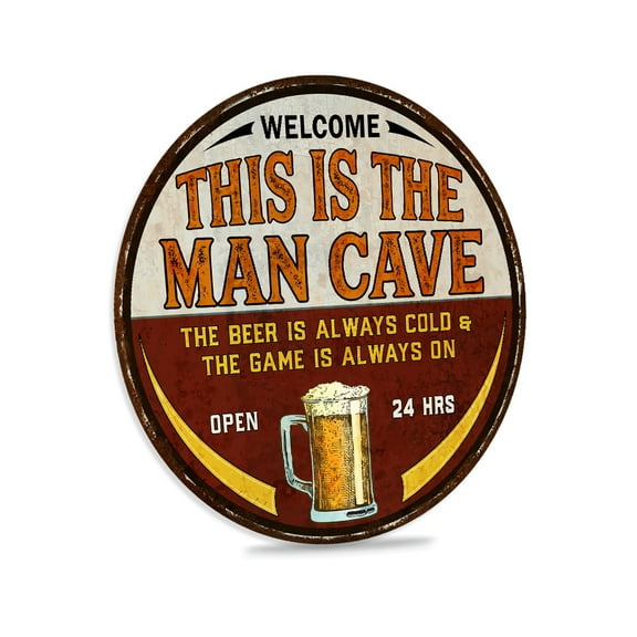 This is the Man Cave Sign Garage Mancave Décor Home Bar Beer Wall Art Decorative Signs 12" Round 200122001007