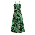 thumbnail image 5 of Blotona Women Summer Casual Boho Long Dress Leaves Print Sleeveless Spaghetti Strap Sling Dress Beach Holiday Slit Dress with Belt, 5 of 8