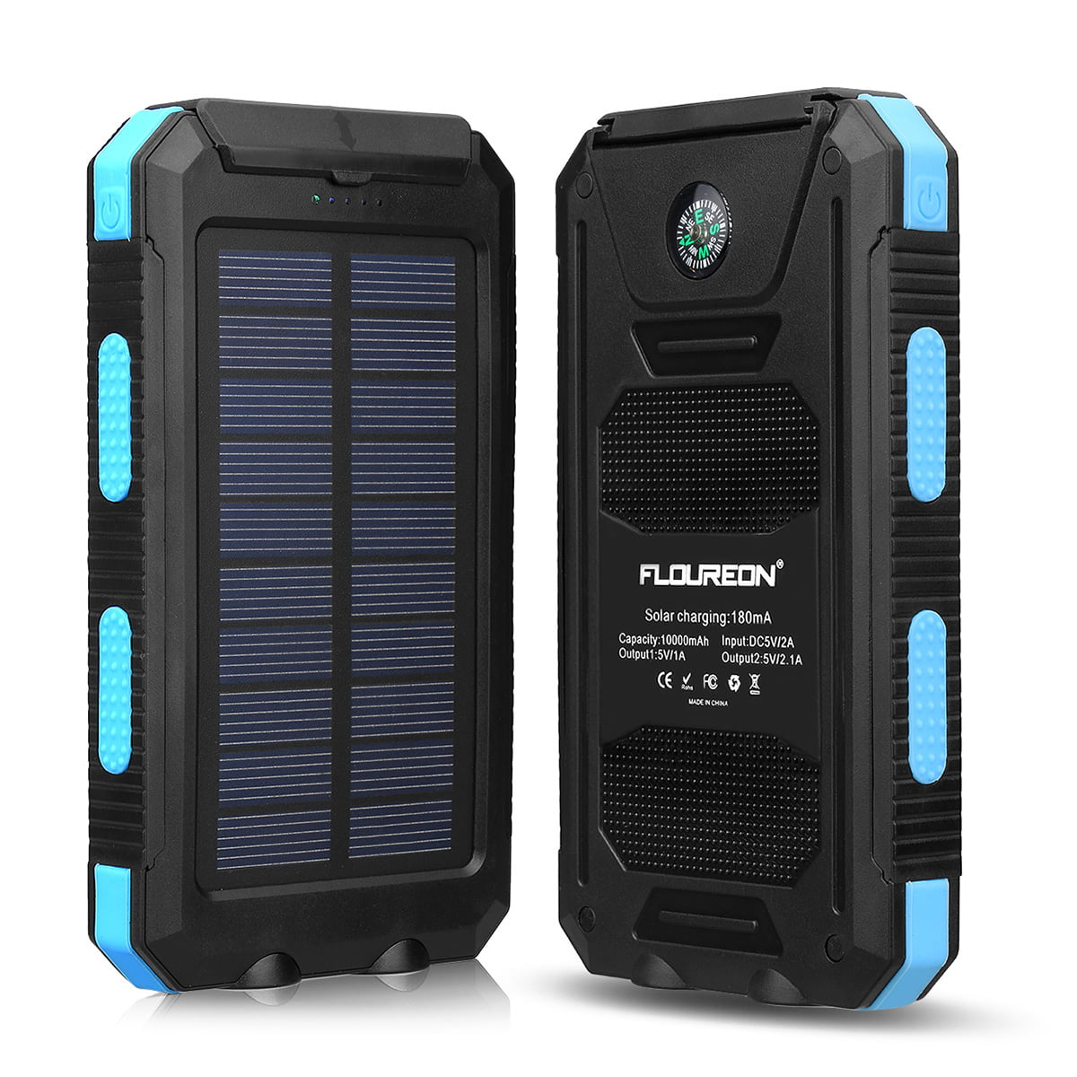 Shockproof,Suitable for iPhoneX Android Smartphones 10000mAh Dual USB Ports Solar Charger Solar Power Bank with LED Status Indicator and LED Flashlight IP65 Waterproof Bluetooth Speaker iPad 