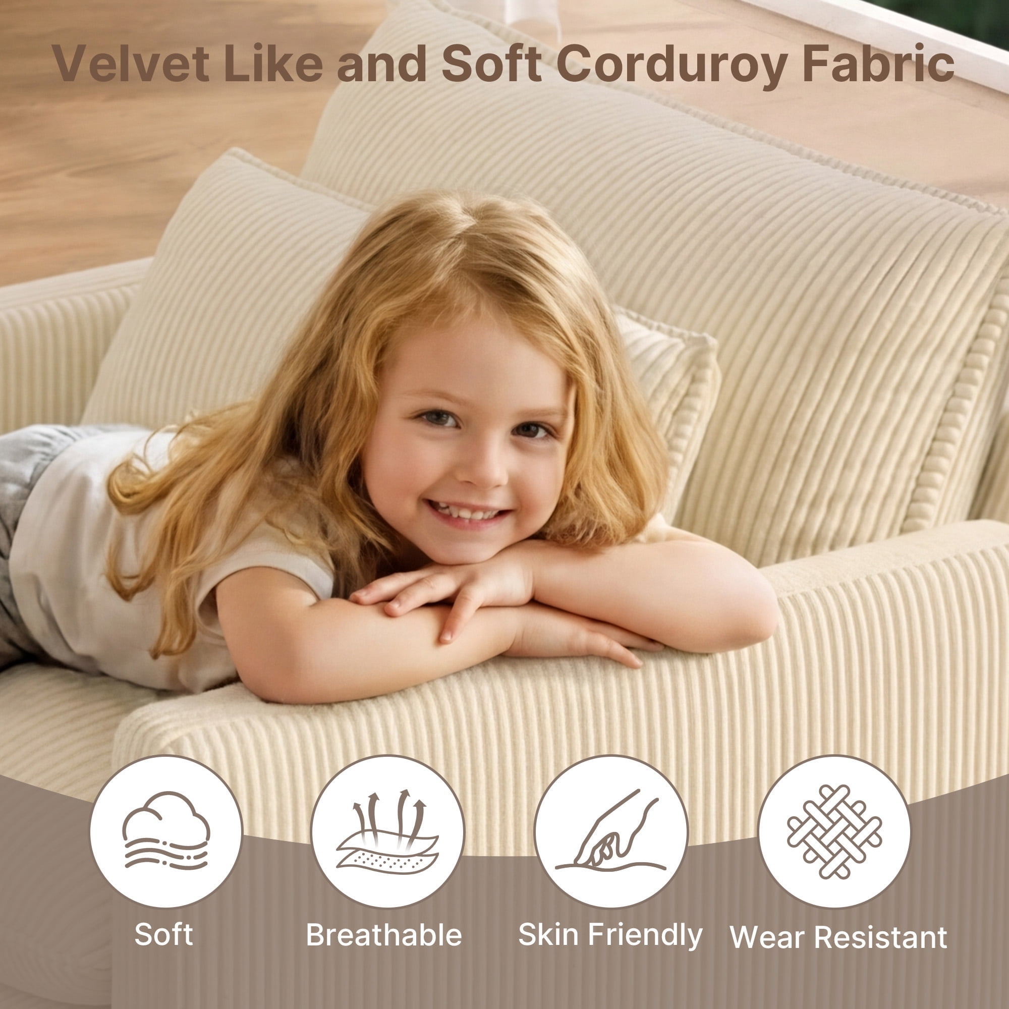 Oversized Single Sofa Chair with Pillow, Noelse Deep Seat Comfortable Cloud Accent Chair, Modern Corduroy Sofa Chair for Living Room Bedroom, Beige