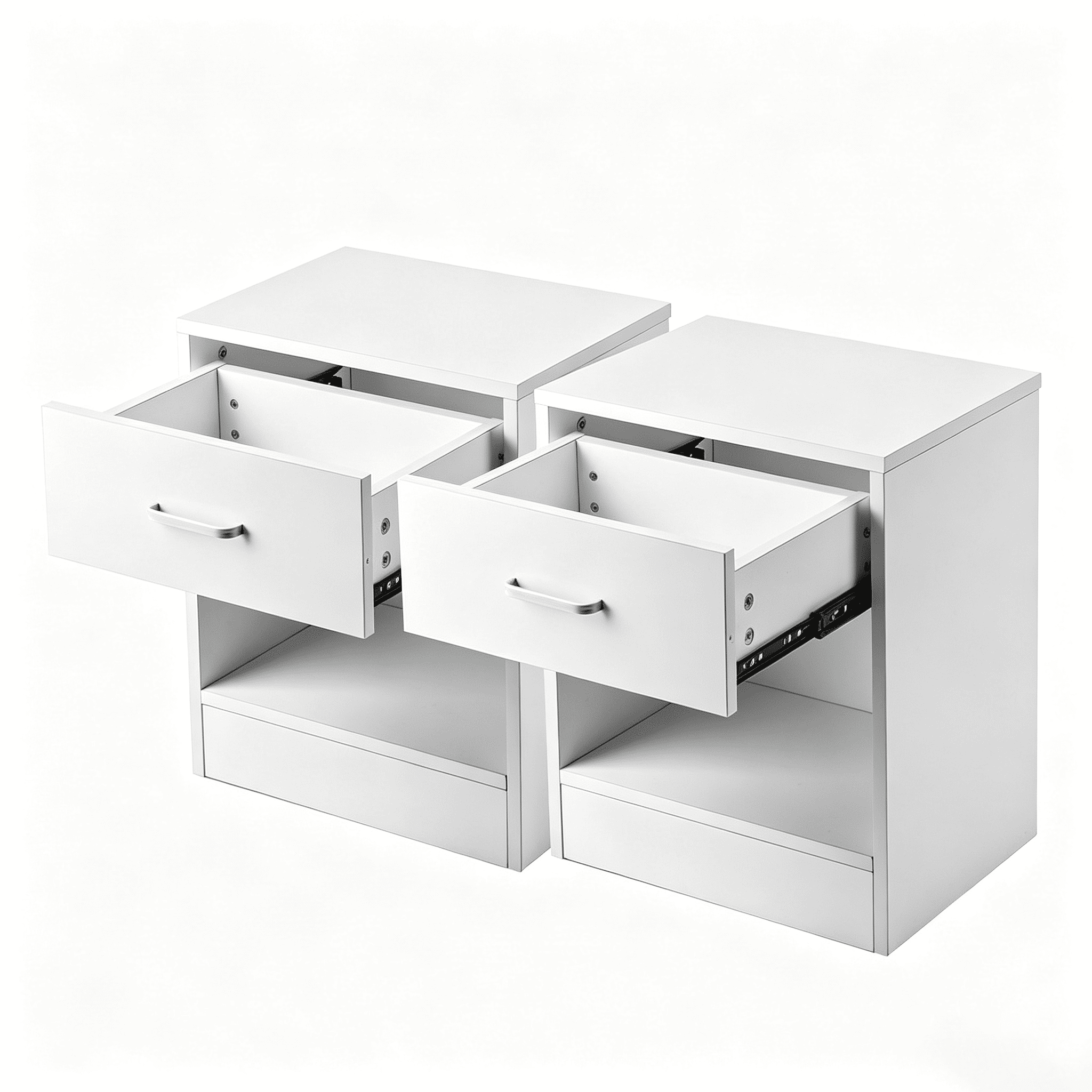 1-Drawer Bedside Table with Open Storage Space 2pcs Particleboard with Textured Melamine Surface Storage Cabinet, 15.75*11.81*19.69in, White