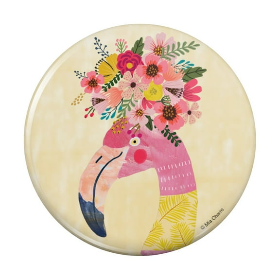Pretty Pink Flamingo Flowers Pinback Button Pin