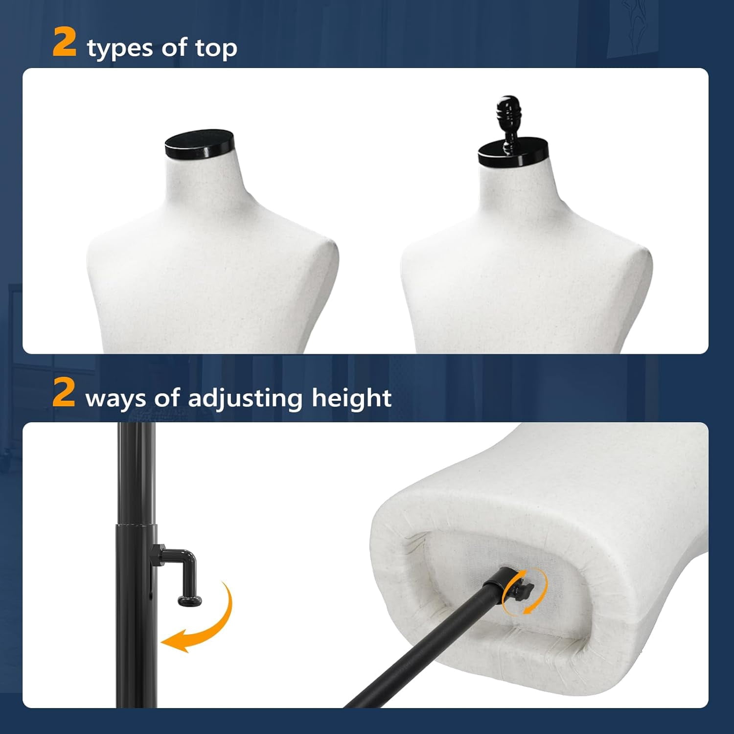 VINGLI Male Mannequin Torso with Wooden/Metal Stand, Adjustable Height Male Dress Form Body for Clothing Display and Sewing