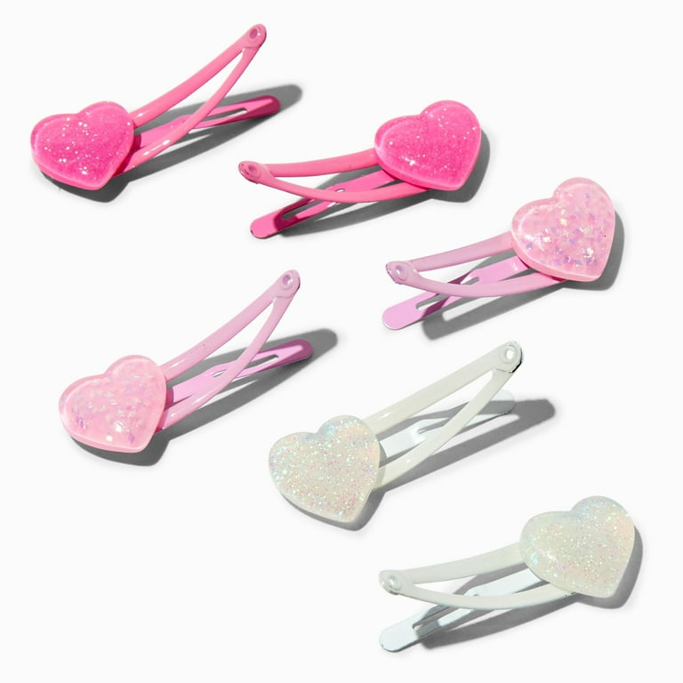 Claire's Club Little Girls Pink and White Heart Charm Hair Clips