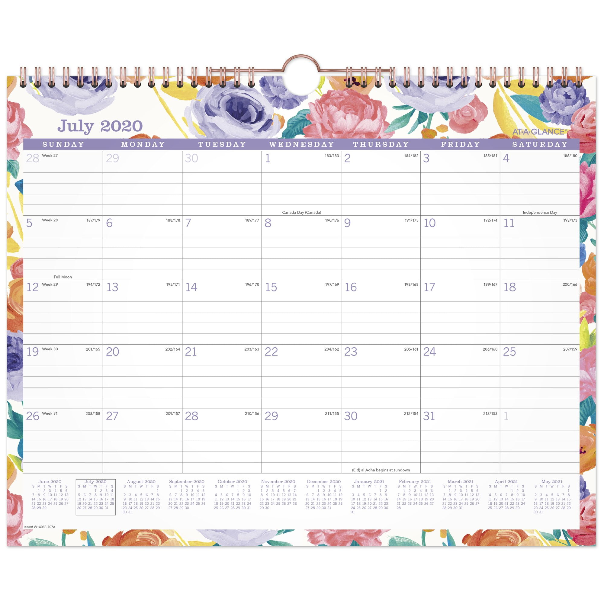 ATAGLANCE BADGE Floral Academic Monthly Wall Calendar Wall